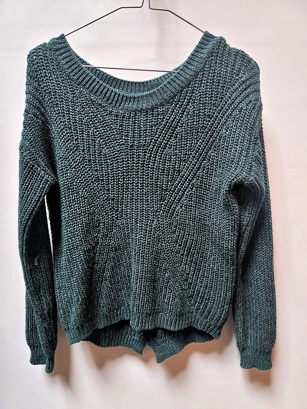 Dex Green Cable Knit Back Keyhole Sweater Size Small